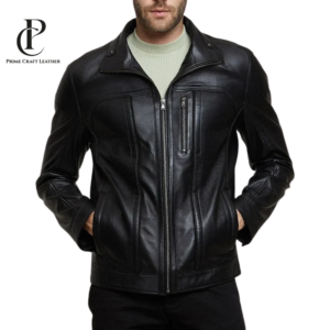 Men's Black Genuine Leather Cafe Racer Jacket