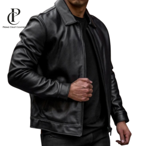 Men’s Shirt Collar Genuine Lambskin Leather Jacket