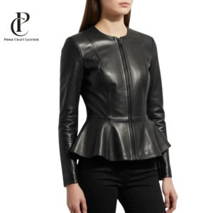 Women’s Black Genuine Lambskin Leather Peplum Jacket