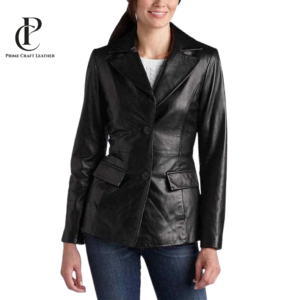 Women’s Handmade Black Lambskin Leather Blazer