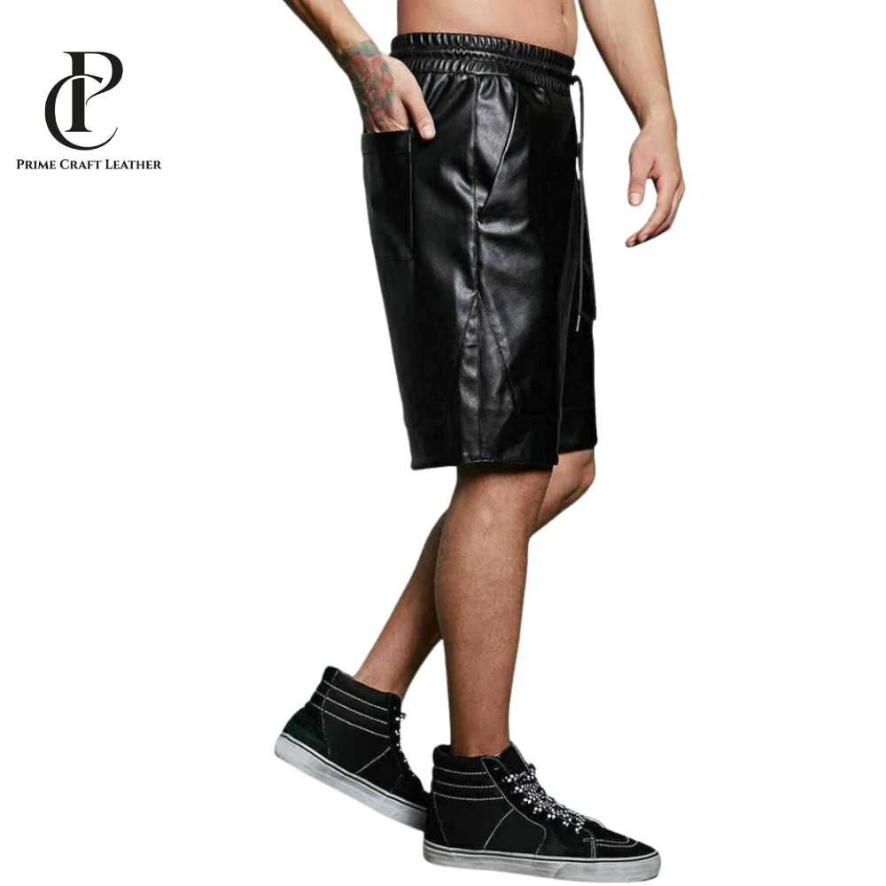 Men’s Black Genuine Leather Shorts - Image 2