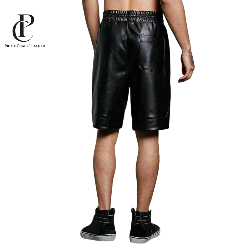 Men’s Black Genuine Leather Shorts - Image 3