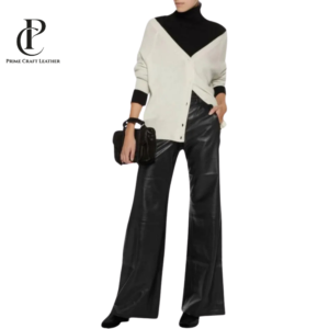 Women’s Black Leather Bell Bottom Pants