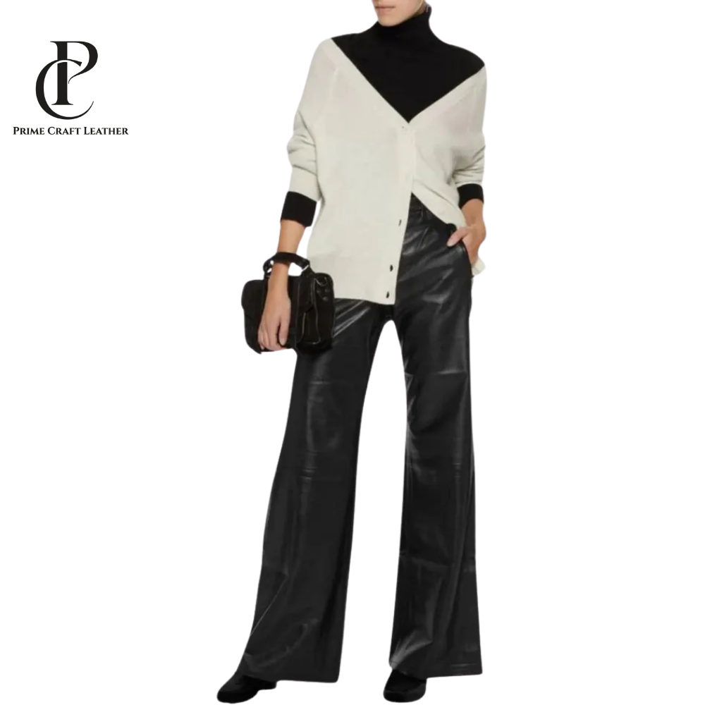 Women’s Black Leather Bell Bottom Pants