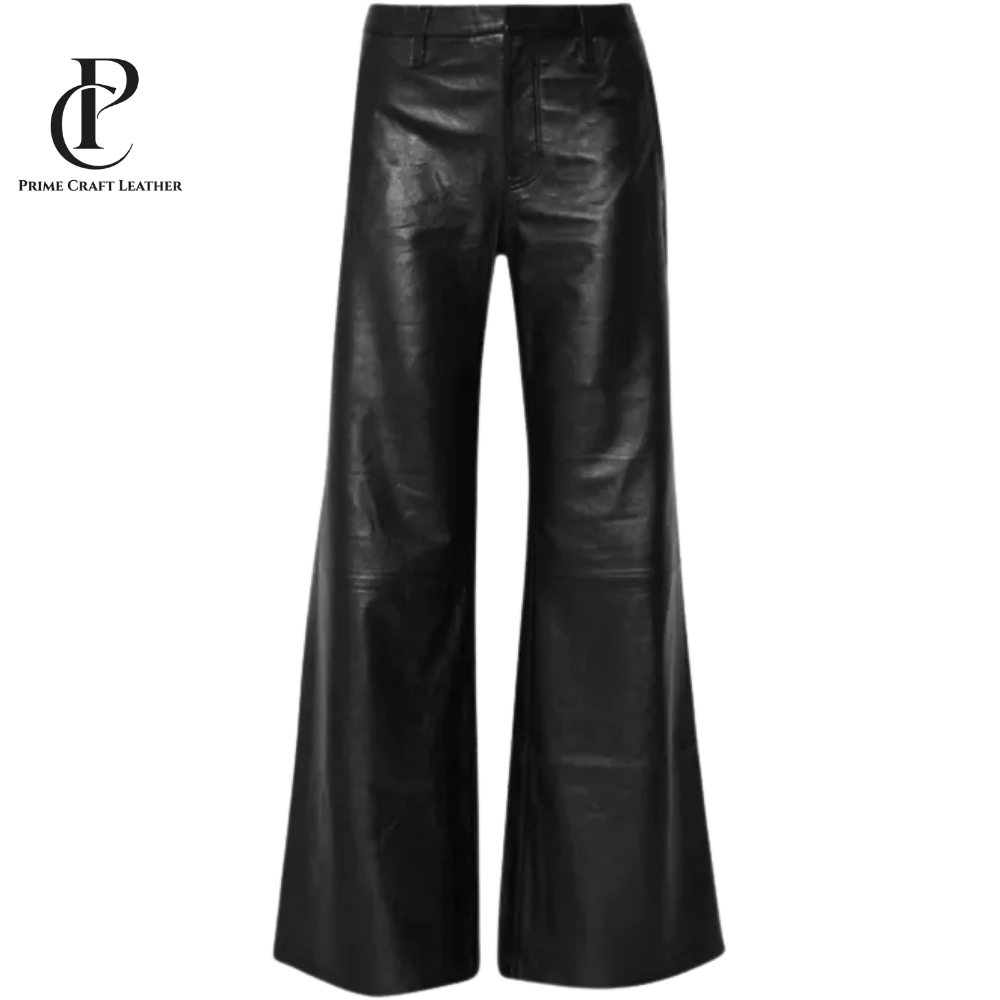 Women’s Black Leather Bell Bottom Pants - Image 3