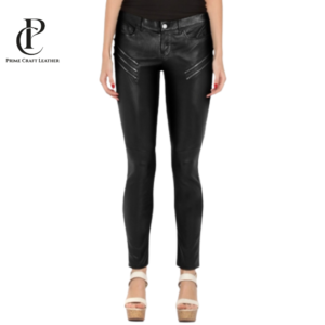 Women’s Motorcycle Leather Pants with Ribbed Detail