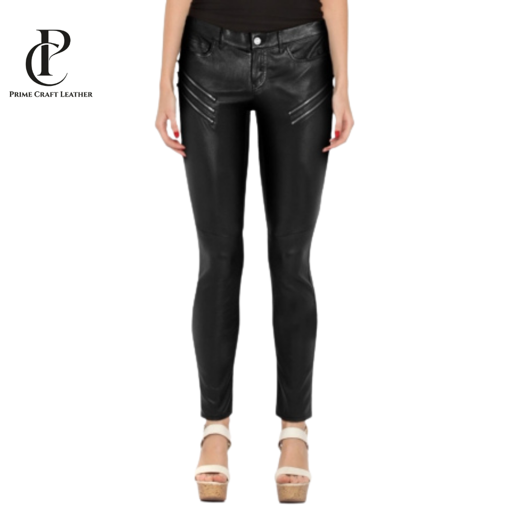 Women’s Motorcycle Leather Pants with Ribbed Detail