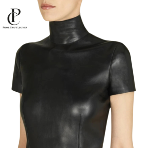 Women’s Black Lambskin Leather Biker Top