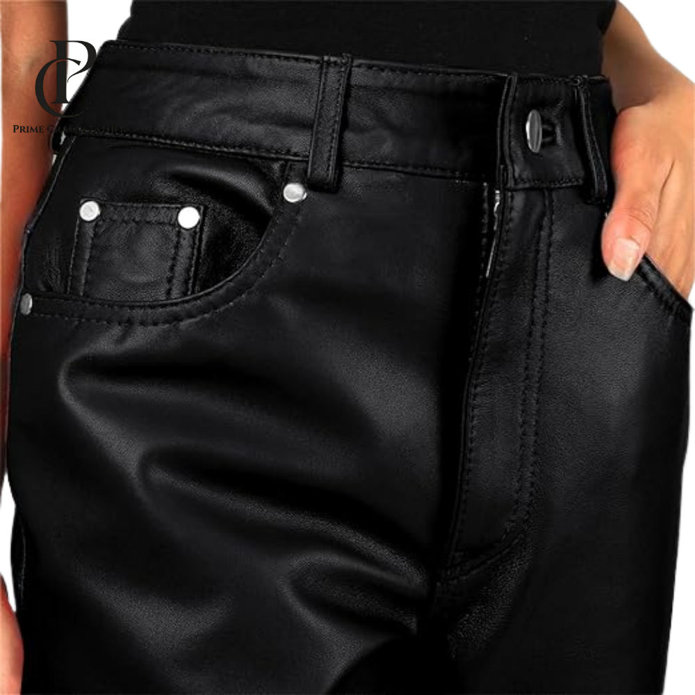 Women’s Black Leather Jeans - Image 4
