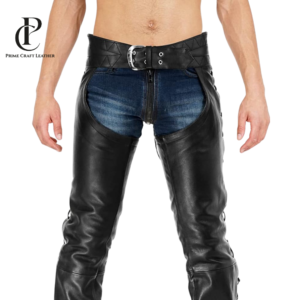 Men’s Black Leather Chaps Style Trousers