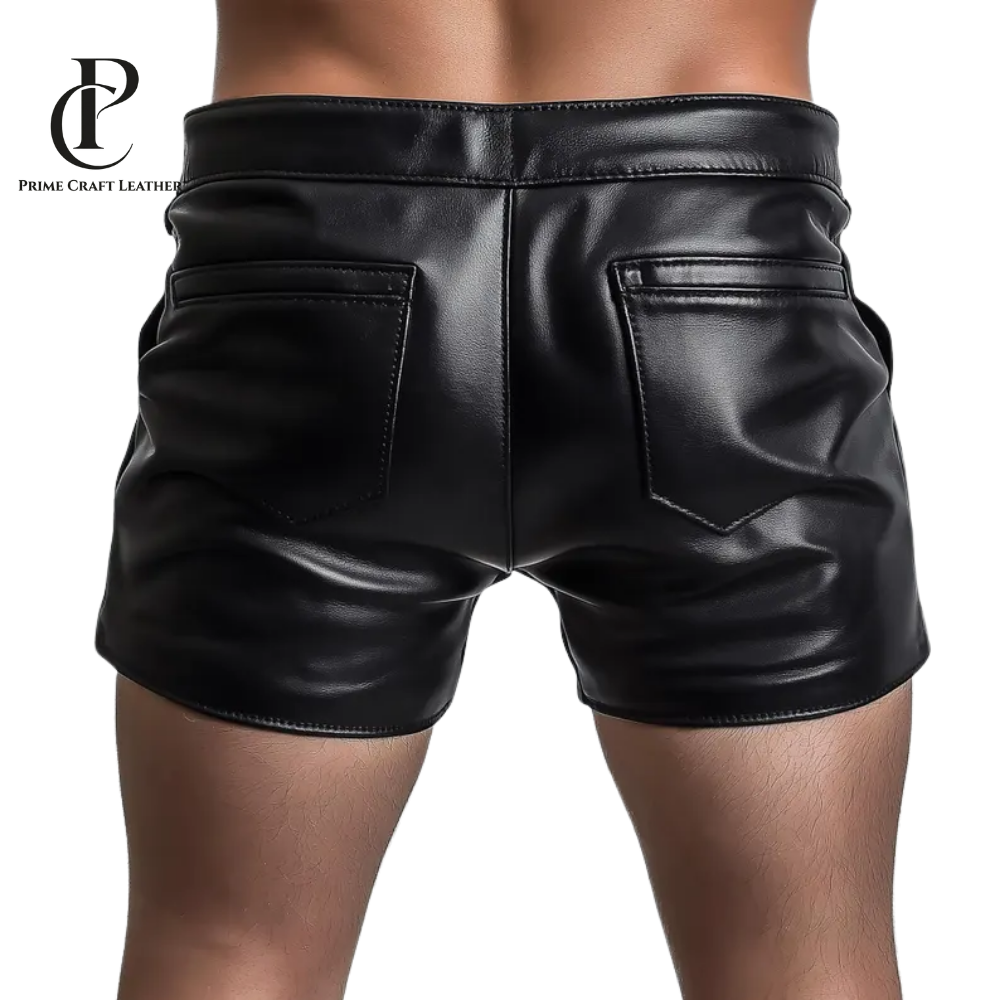 Men’s Handmade Cowhide Leather Biker Shorts Multi-Pocket Design - Image 2