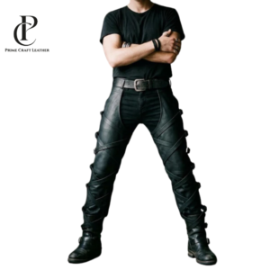 Black Genuine Leather Chaps for Men Biker Cowboy Rave Outfit