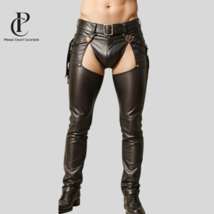 Men’s Handmade Black Leather Chaps Custom Size Classic Style
