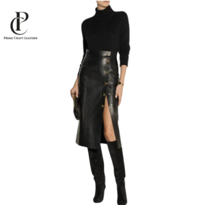 Women’s High Waisted Genuine Lambskin Leather Skirt