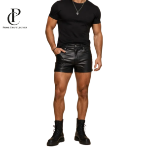 Men’s Black Genuine Leather Shorts