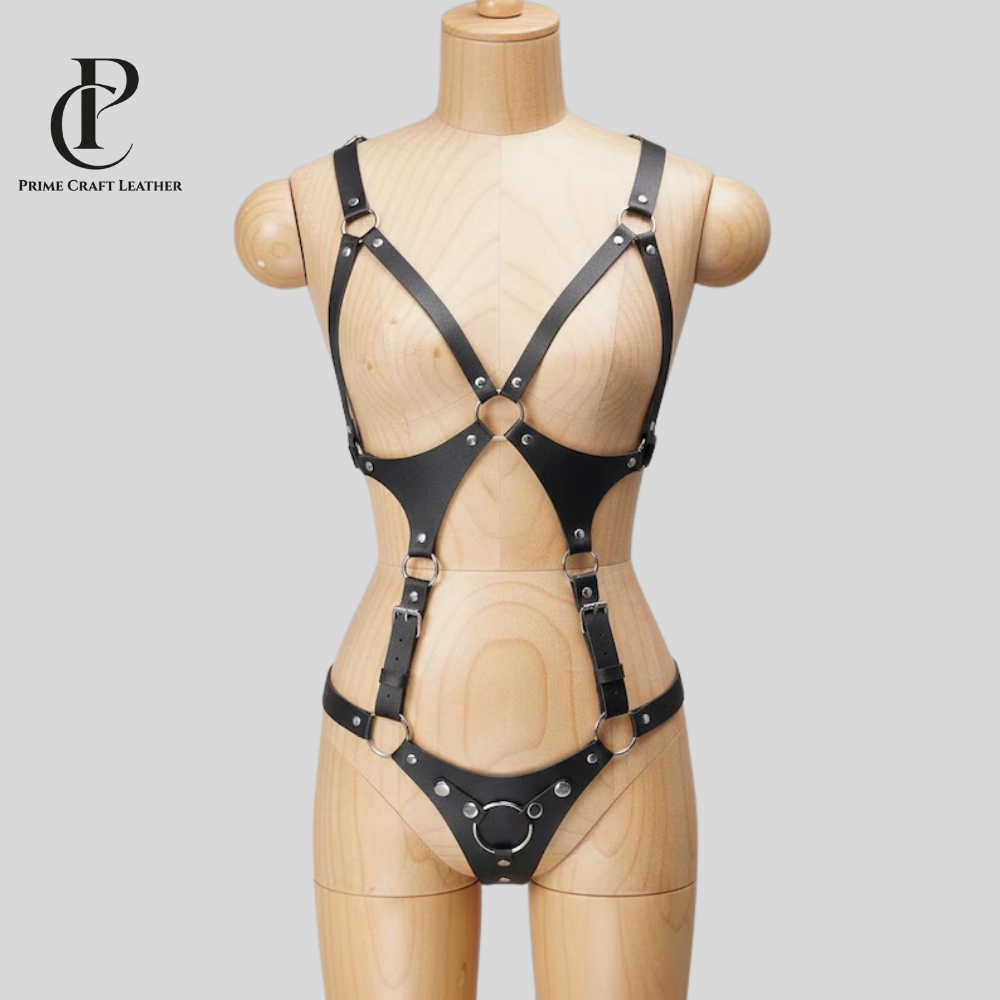 Leather Full Body Harness with Strap-On Adjustable Fit Soft Genuine Leather Body Harness - Image 3