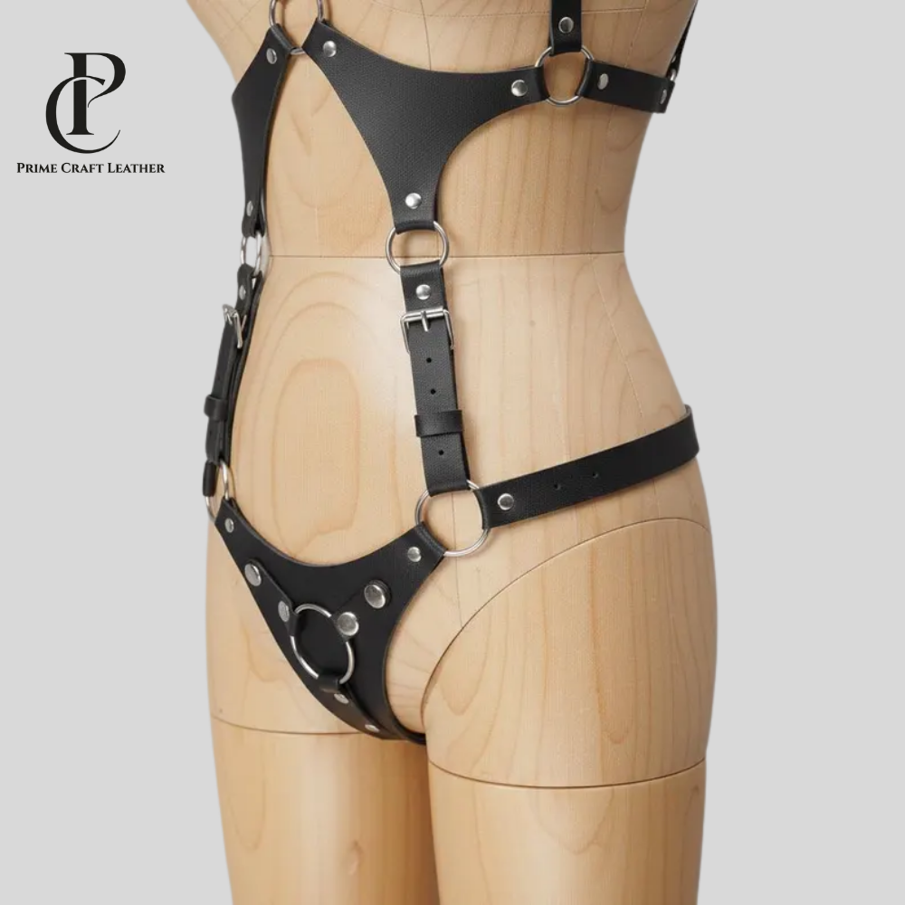 Leather Full Body Harness with Strap-On Adjustable Fit Soft Genuine Leather Body Harness - Image 4
