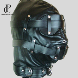 100% Genuine Leather Full Face Hood Mask  Adjustable Gothic Cosplay & Dark Fashion Leather Hood