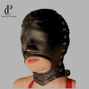 Open Mouth Genuine Leather Hood Mask Adjustable Gothic Cosplay Face Hood