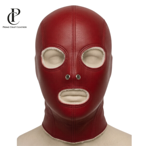 Bespoke Fur Lined Genuine Leather Hood Mask Custom Made Padded Zipper Leather Face Hood